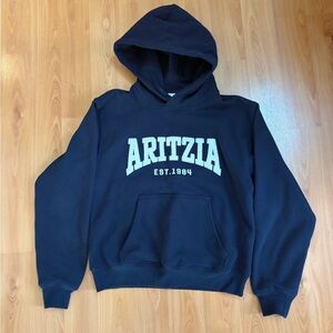 Aritzia Navy Crewneck Hoodie with White Logo